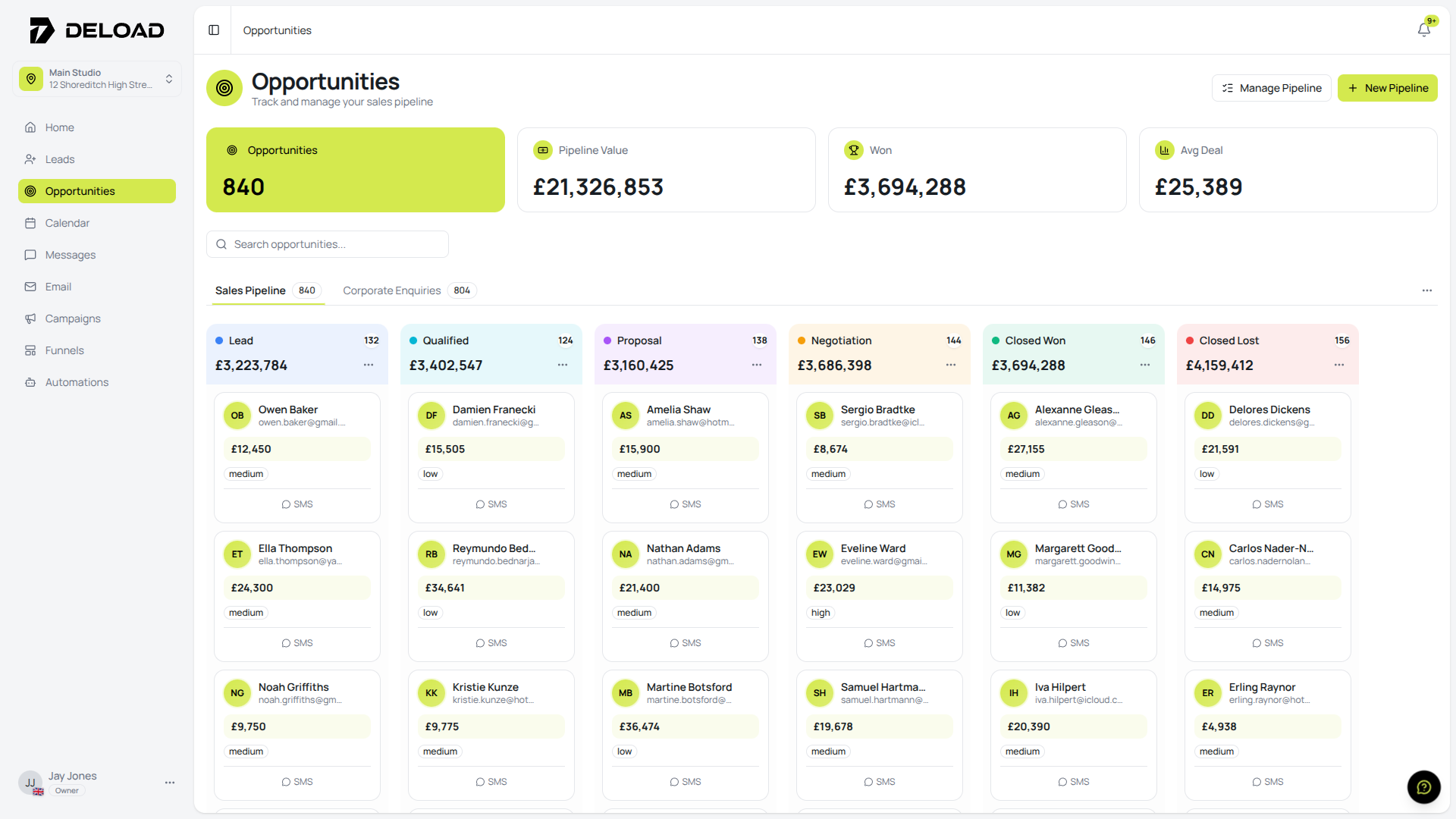 Deload CRM pipeline